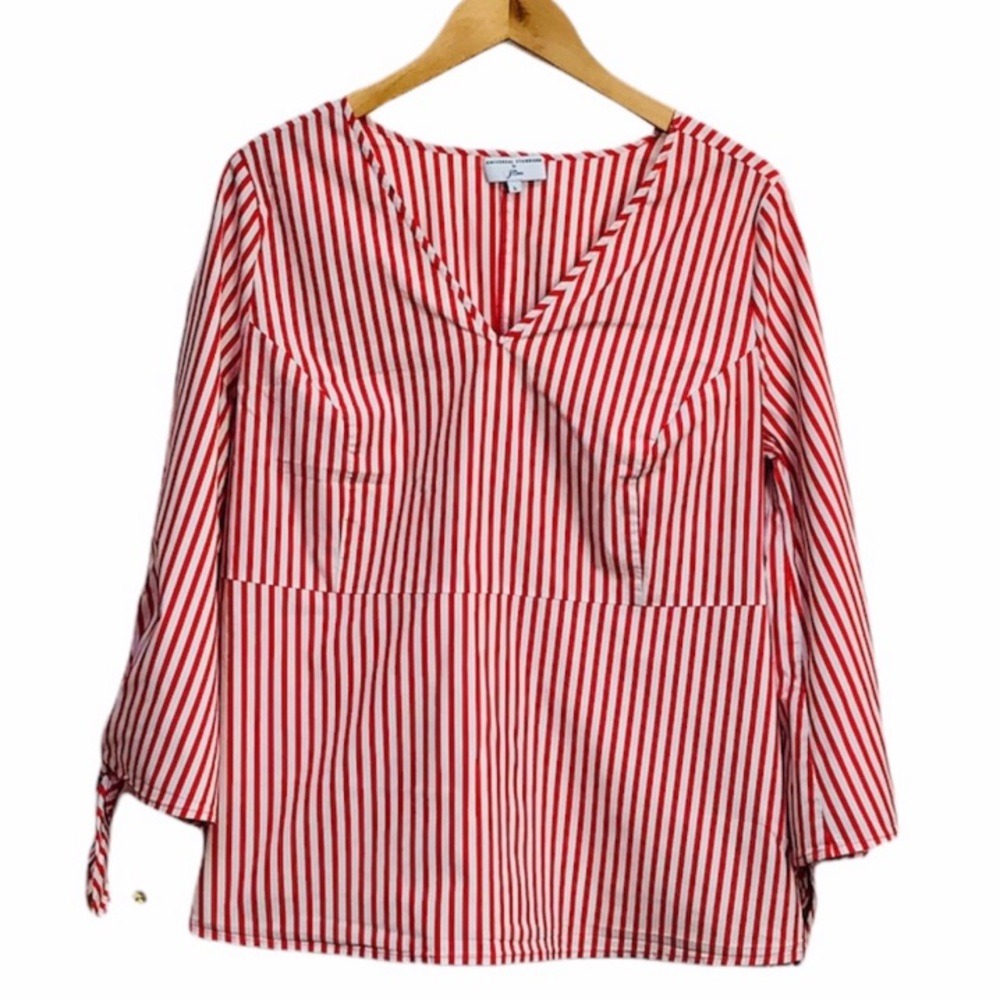 Universal Standard for J. Crew Women’s Size Large Striped V Neck Blouse w/ Bows